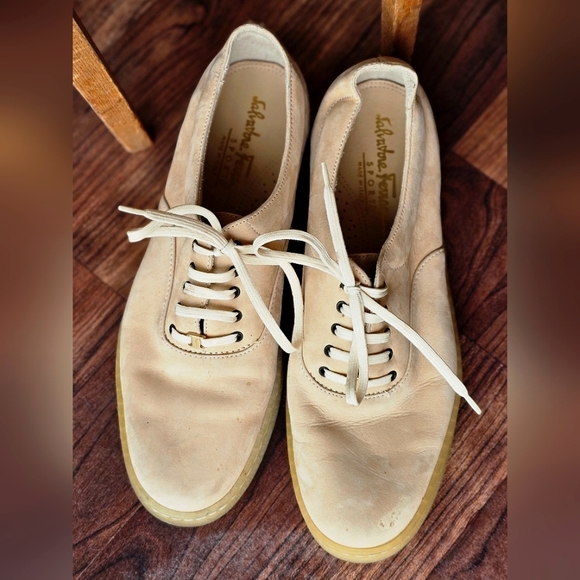 Salvatore Ferragamo Beige Leather Sneakers - Picture 9 of 11